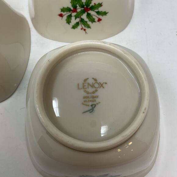 Lenox Holiday Dimension Square Treat Bowls Set Of 3 Christmas Holly Berry Candy - Picture 7 of 13